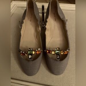 All Black Footwear gray fabric ballet flats with jewel details 9.5 NWOT